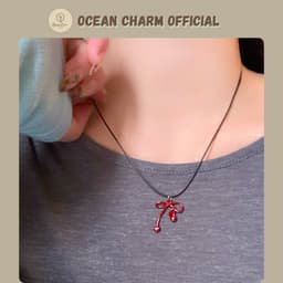 [Sẵn] Vòng Cổ Dây Chuyền Mặt Nơ Đỏ - Phụ Kiện Trang Sức Dây Chuyền Unisex | Ocean Charm 9