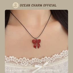 [Sẵn] Vòng Cổ Dây Chuyền Mặt Nơ Đỏ - Phụ Kiện Trang Sức Dây Chuyền Unisex | Ocean Charm 8