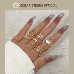 [Sẵn] Bộ 9 Nhẫn Hợp Kim Mạ Vàng Ocean Charm Chống Gỉ - Dạng Mở Dễ Điều Chỉnh Kích Thước - Trang Sức Phụ Kiện Unisex 1