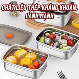 Combo 5 hộp inox dung tích 1500ml có nắp đậy nhựa silicon tiện lợi, hộp đựng thực phẩm inox, khay inox 1500ml 9