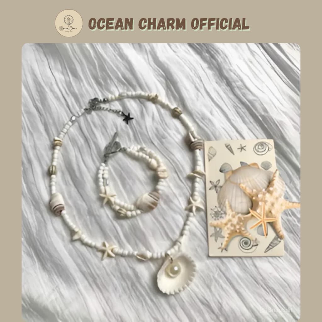 [Sẵn] Bộ Vòng Cổ Và Vòng Tay Đi Biển Ocean Charm Hạt Cườm Mặt Vỏ Sò Ốc Phụ Kiện Trang Sức Dây Chuyền Biển