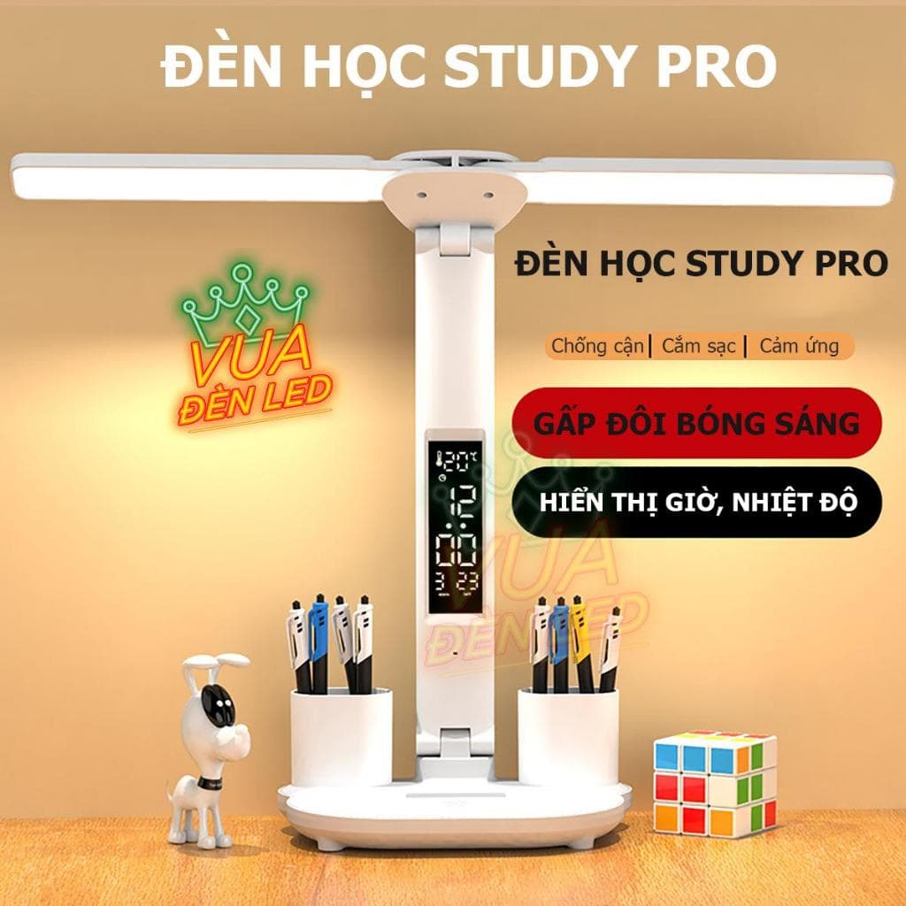 Đèn Học Để Bàn Bảo Vệ Mắt VUA ĐÈN LED - Pin Tích Điện, Cảm Ứng Chỉnh Màu, Chế Độ Sáng
