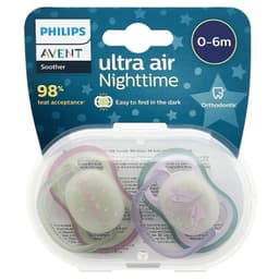 [Hộp 2 Núm] Núm Ti Ngậm Dạ Quang, Núm Ty Ngậm Ultra Air Night Ban Đêm Phlips Avent Cho Bé Từ Sơ Sinh Đến 18 tháng 6
