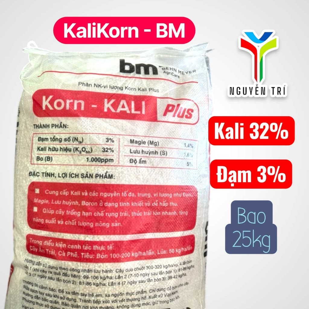 Phân bón KaliKorn - BM Korn Kali Plus bao 25kg (Kali 32%, Đạm 3%) - Giúp cây ra hoa,  tăng năng suất