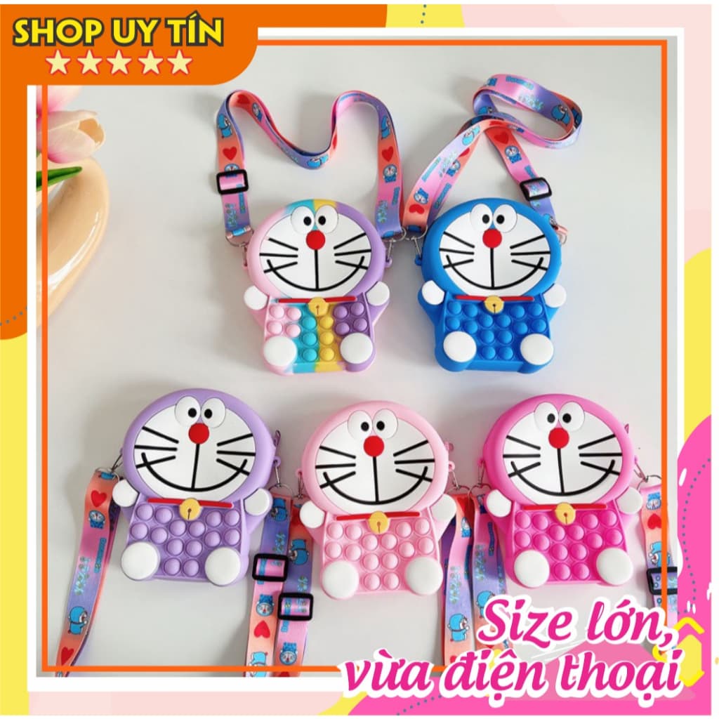 Túi xách đeo chéo silicon pop it hình doraemon thời trang dễ thương, bong bóng giảm căng thẳng