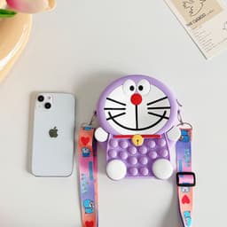 Túi xách đeo chéo silicon pop it hình doraemon thời trang dễ thương, bong bóng giảm căng thẳng 8