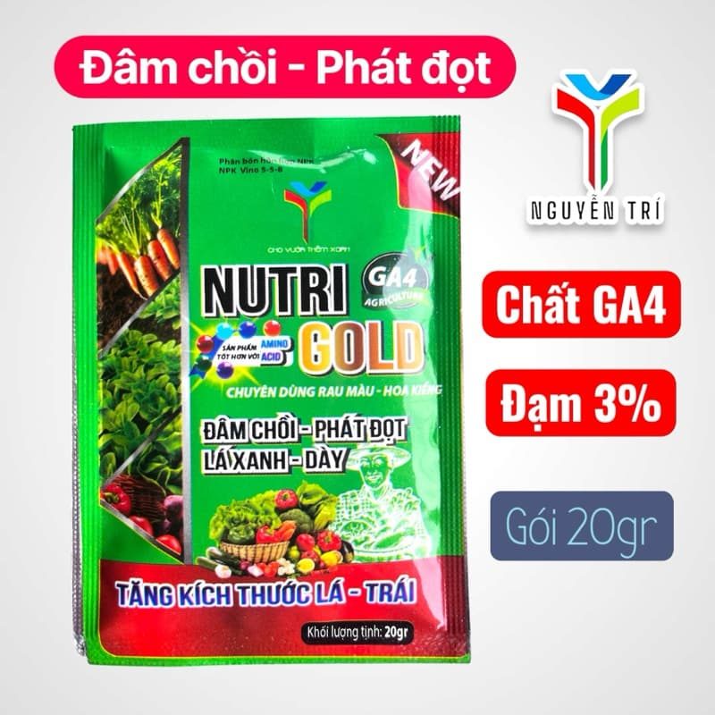 Phân bón Nutri Gold GA4 - Kích thích đâm chồi, phát đọt, lá xanh dày, tăng kích thước trái