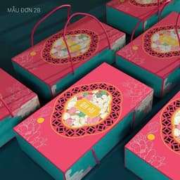 Hộp BÁNH TRUNG THU 2 bánh (Không bánh) họa tiết hoa sen tinh xảo, thiết kế sang trọng với gam màu hồng lạ mắt 2