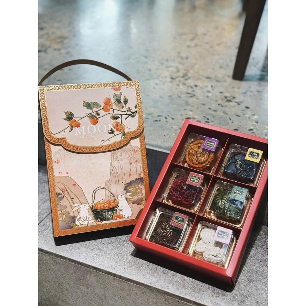 Hộp BÁNH TRUNG THU đựng set 6 bánh mini (KHÔNG BÁNH) họa tiết gần gũi biểu tượng của tết đoàn viên truyền thống