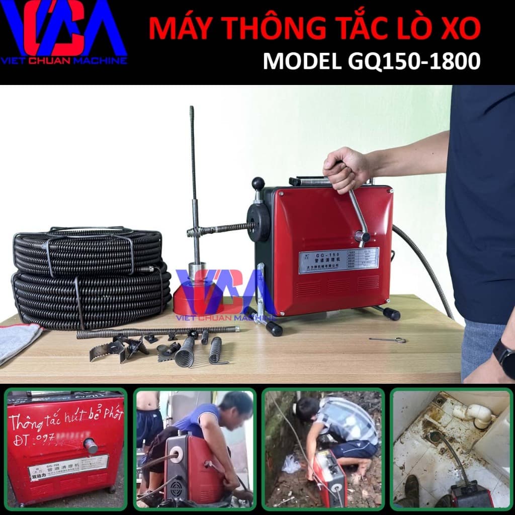 Máy thông tắc GQ150-1800w  lò xo dùng nhà hàng khách sạn + phụ kiện đầy đủ