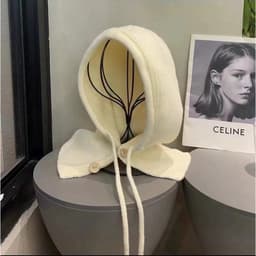 Mũ len liền khăn cực dễ thương cho nữ cúc đóng mở MU32 6