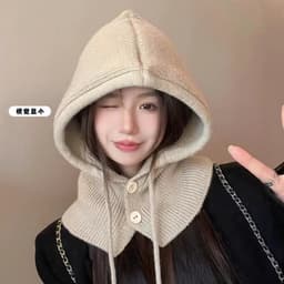 Mũ len liền khăn cực dễ thương cho nữ cúc đóng mở MU32 1