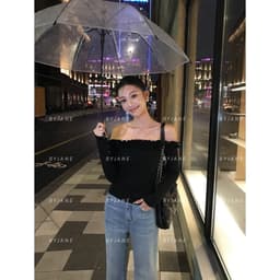Áo Thun Trễ Vai Dài Tay Phối Bèo Chất Thun Mịn Co Dãn 4 Chiều BYJANE - 724 6