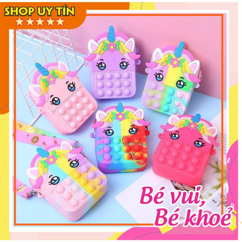 [Mới] Túi xách đeo chéo silicon hình pony unicorn bong bóng pop-it thời trang dễ thương bé gái