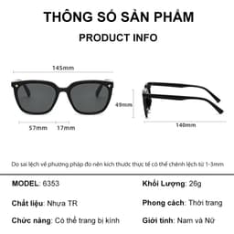 Kính râm mát thời trang nam nữ NARO EYEWEAR  chống UV400 dáng vuông GM chất liệu nhựa - 6353 9