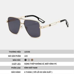 Kính Phi Công Nam LECOS LK3 Gọng Thép Không Gỉ Lái Xe Dạo Phố 2