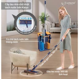 Cây lau nhà tách nước bẩn thông minh cây lau nhà tự vắt kaiyo bàn xoay 360 độ kèm 1 bông lau 3