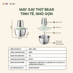 Máy Xay Thịt Bear CH-4H03F, Cối Inox 304 1.8Lit - Công Suất 300w, Hàng Chính Hãng 8