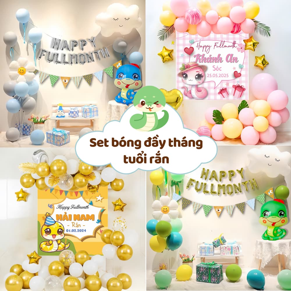 Set bóng trang trí đầy tháng cho bé tuổi Rắn vừa xinh xắn, vừa tiện lợi- Babuudecor