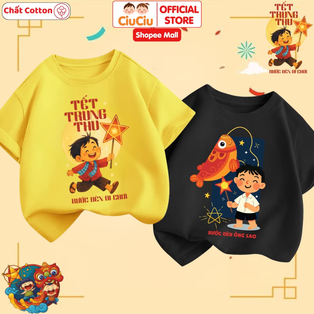 Áo Phông Cộc Tay Hình Bé Rước Đèn Trung Thu Dễ Thương Cho Bé CIUCIU KID Vải Cotton Mềm Thoáng Mát