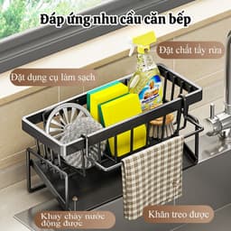 Kệ đựng đồ rửa chén bát, giá để giẻ rửa chén trên bồn có khay hứng nước nghiêng Tiện Lợi 1