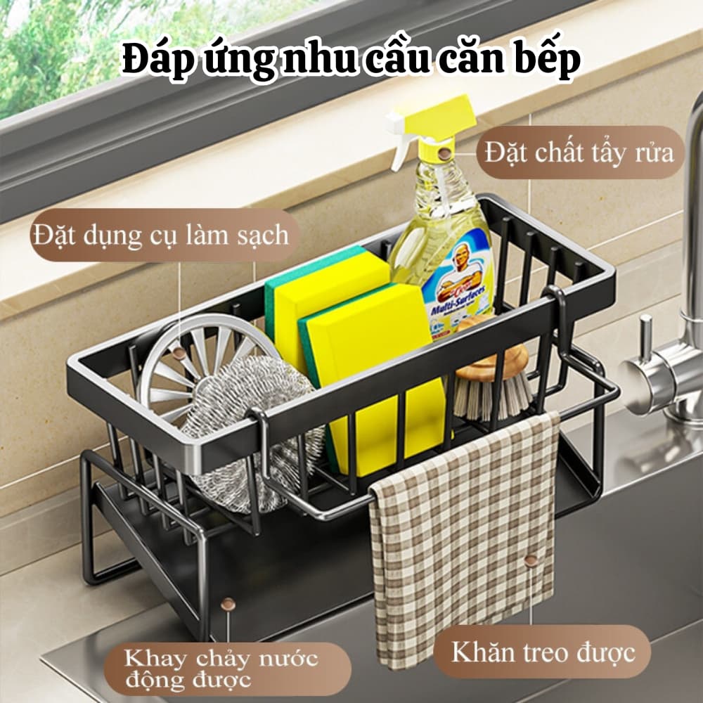 Kệ đựng đồ rửa chén bát, giá để giẻ rửa chén trên bồn có khay hứng nước nghiêng Tiện Lợi