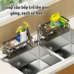 Kệ đựng đồ rửa chén bát, giá để giẻ rửa chén trên bồn có khay hứng nước nghiêng Tiện Lợi 5