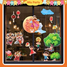Decal Giấy Trang Trí Decor Trung Thu Dán Cửa Sổ, Bảng, Background  4