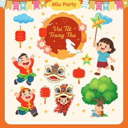 Decal Giấy Trang Trí Decor Trung Thu Dán Cửa Sổ, Bảng, Background  6