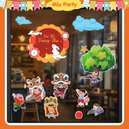 Decal Giấy Trang Trí Decor Trung Thu Dán Cửa Sổ, Bảng, Background  2