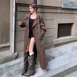 (Hàng QC) Áo Khoác Măng Tô Nữ Kaki QC Dáng Dài Nâu Vintage Dễ Phối Đồ Phong Cach Hàn Quốc 1