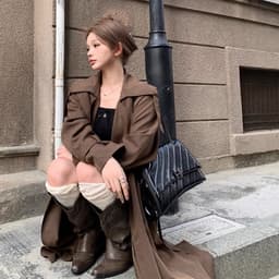 (Hàng QC) Áo Khoác Măng Tô Nữ Kaki QC Dáng Dài Nâu Vintage Dễ Phối Đồ Phong Cach Hàn Quốc 3
