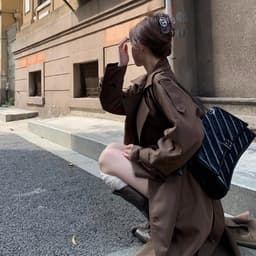 (Hàng QC) Áo Khoác Măng Tô Nữ Kaki QC Dáng Dài Nâu Vintage Dễ Phối Đồ Phong Cach Hàn Quốc 4