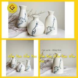 Bình Hoa Gốm Sứ Bát Tràng - Lọ Hoa Mini Vẽ tay Hoạ Tiết Sen Chuồn đơn giản tinh tế 1