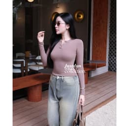 Áo Cổ Trụ Nữ Tay Dài JUSTDUN A64 - Vải Cotton Cao Cấp Mềm Mịn, Co Giãn Thoải Mái, Tôn Dáng 6