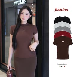 Áo thun đính logo JUSTDUN form ôm body cotton mịn thoáng mát Z50 1