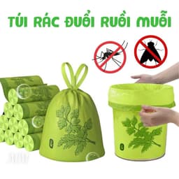 Túi đựng rác đuổi côn trùng mùi ngải cứu, túi rác có dây rút kích thước 45x50 cm chống rò rỉ nước 2