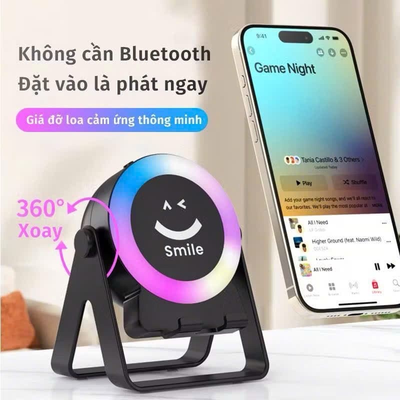 Loa Cảm Ứng Không Dây ZF18 Tích Hợp 3in1 – Loa nghe nhạc + Giá đỡ điện thoại + Đèn LED đổi màu Âm Thanh Sống Động