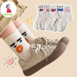 T56 Set 10 đôi tất cổ cao họa tiết mặt cười dễ thương cho nữ chất liệu cotton thoáng khí 8