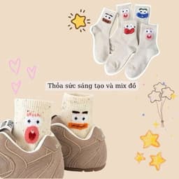 T56 Set 10 đôi tất cổ cao họa tiết mặt cười dễ thương cho nữ chất liệu cotton thoáng khí 4
