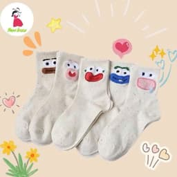 T56 Set 10 đôi tất cổ cao họa tiết mặt cười dễ thương cho nữ chất liệu cotton thoáng khí 6