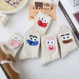 T56 Set 10 đôi tất cổ cao họa tiết mặt cười dễ thương cho nữ chất liệu cotton thoáng khí 2
