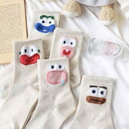 T56 Set 10 đôi tất cổ cao họa tiết mặt cười dễ thương cho nữ chất liệu cotton thoáng khí 5