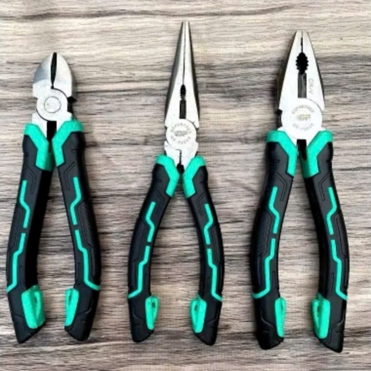 Kìm Điện, Kìm Cắt và kềm nhọn, bộ 3 kìm xanh GF 6’’và 8’’ thiết kế chắc chắn bền đẹp, tiện dụng.