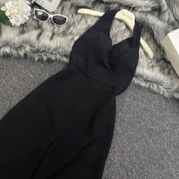 Jump đen cổ yếm dáng dài hở lưng ống rộng vải cao cấp dự tiệc công sở Xukadress 8