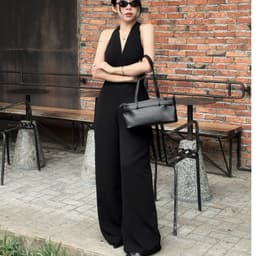 Jump đen cổ yếm dáng dài hở lưng ống rộng vải cao cấp dự tiệc công sở Xukadress 7