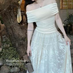 Set đồ bộ áo bẹt vai ren và chân váy voan dài, thời trang nữ đi tiệc sang trọng, cao cấp Xukadress 6