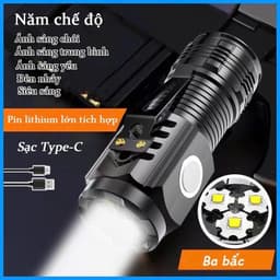 Đèn Pin Siêu Sáng Mini 3 Mắt Led 5 Chế Độ Sáng Đèn Pin Mini Cầm Tay 1