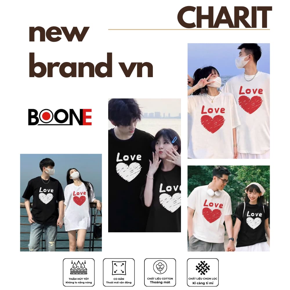 Áo thun Unisex Nam Nữ in hình TRÁI TIM LOVE, chất cotton 100% - BOONE - BNE00244