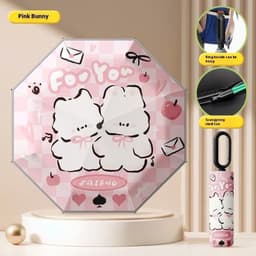 Ô Tự Động Cao Cấp Hoạt Hình 16 Nan Kép Chống Gió Dải Viền Phản Quang Tay Cầm Móc Khoá Tiện Lợi Che Nắng Mưa UV 6